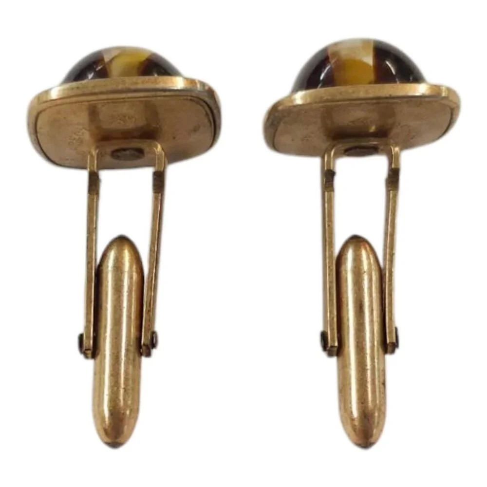 Correct Quality Tigers Eye Cufflinks Brown Yellow Vintage Gold Tone MCM Jewelry